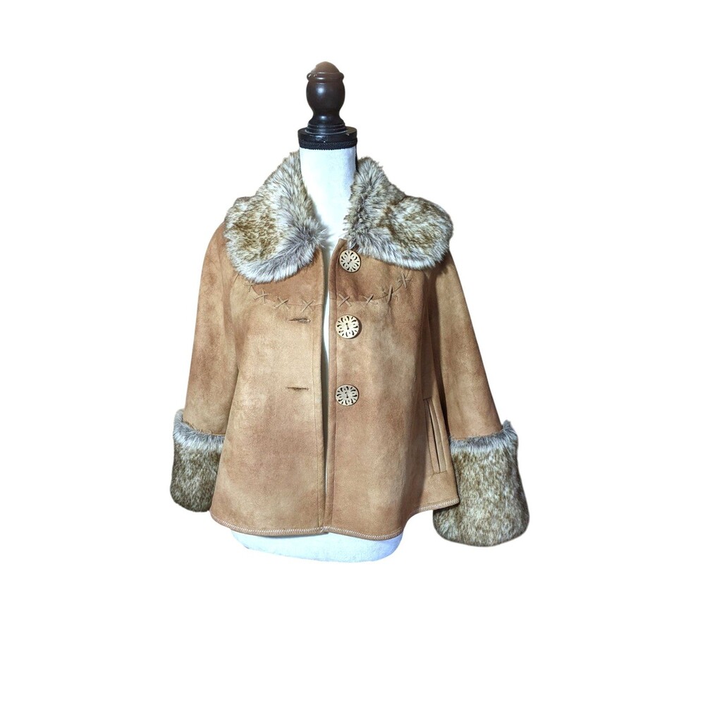 Tasha Polizzi Suede Faux Fur Trim Jacket Women’s Small Boho Western Style Coat